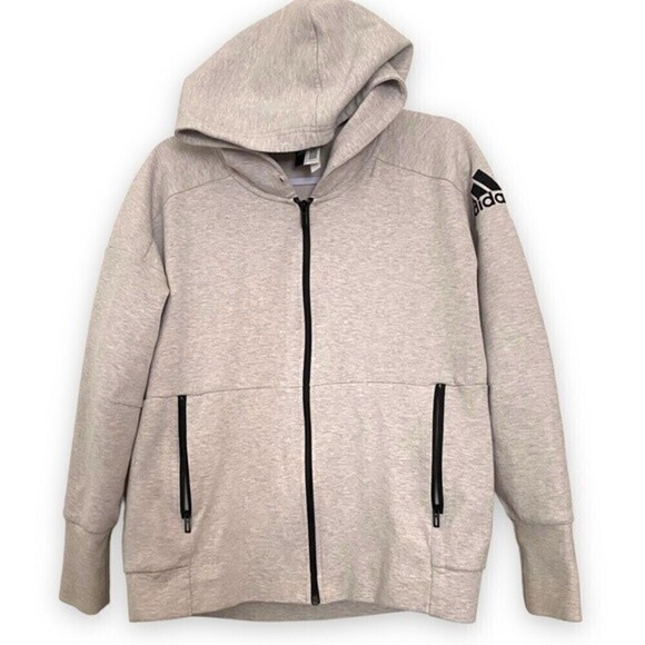 Adidas ID Stadium Full Zip Gray Hoodie Black Zip Comfortable Athletic Sweater - Picture 7 of 15